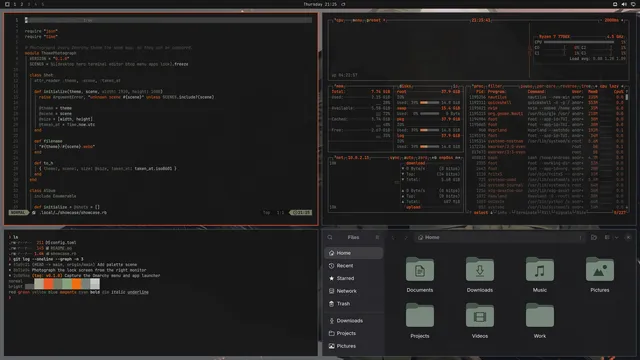 Greek Noir: Neovim, terminal, btop and Files