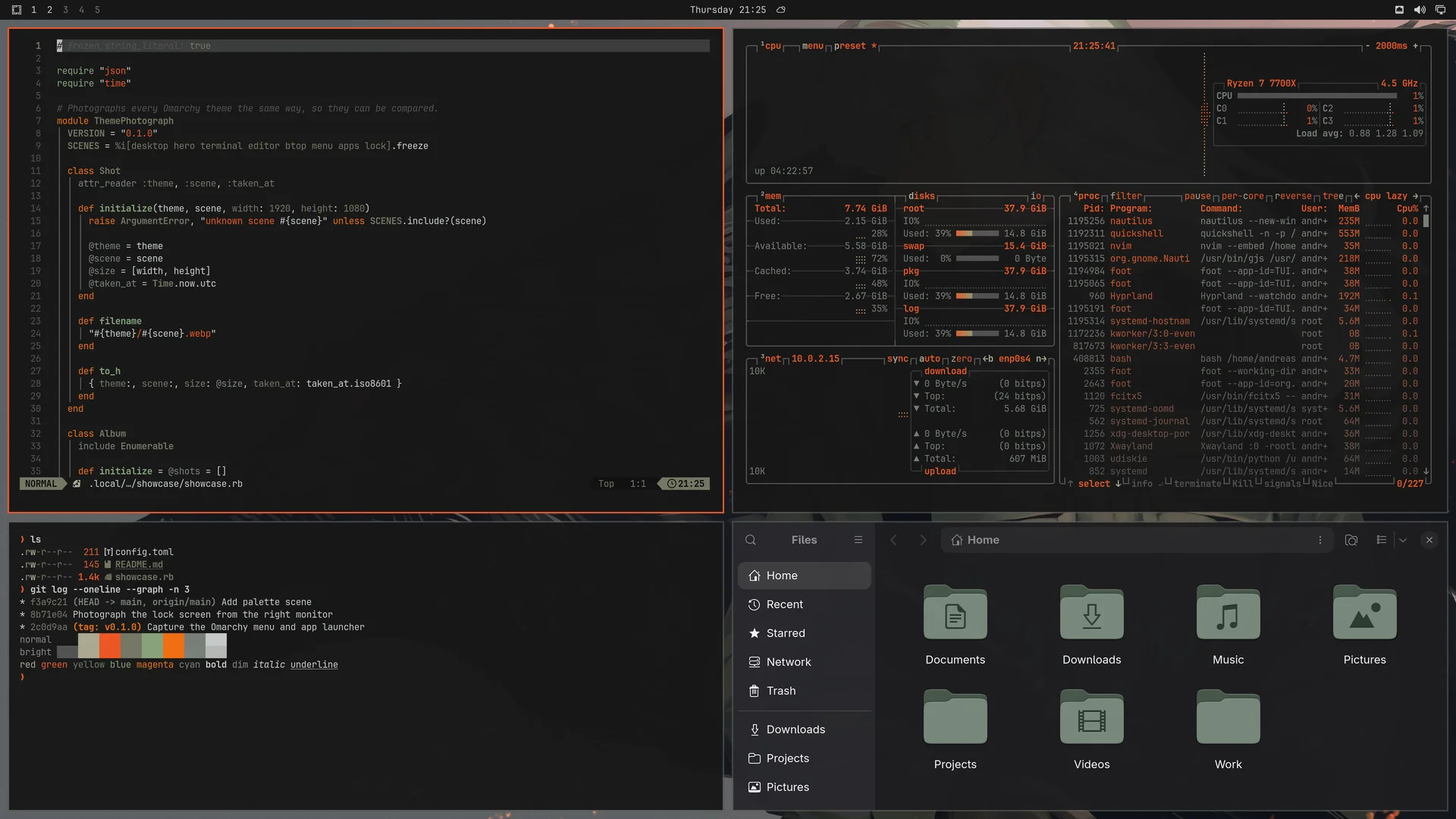 Greek Noir: Neovim, terminal, btop and Files