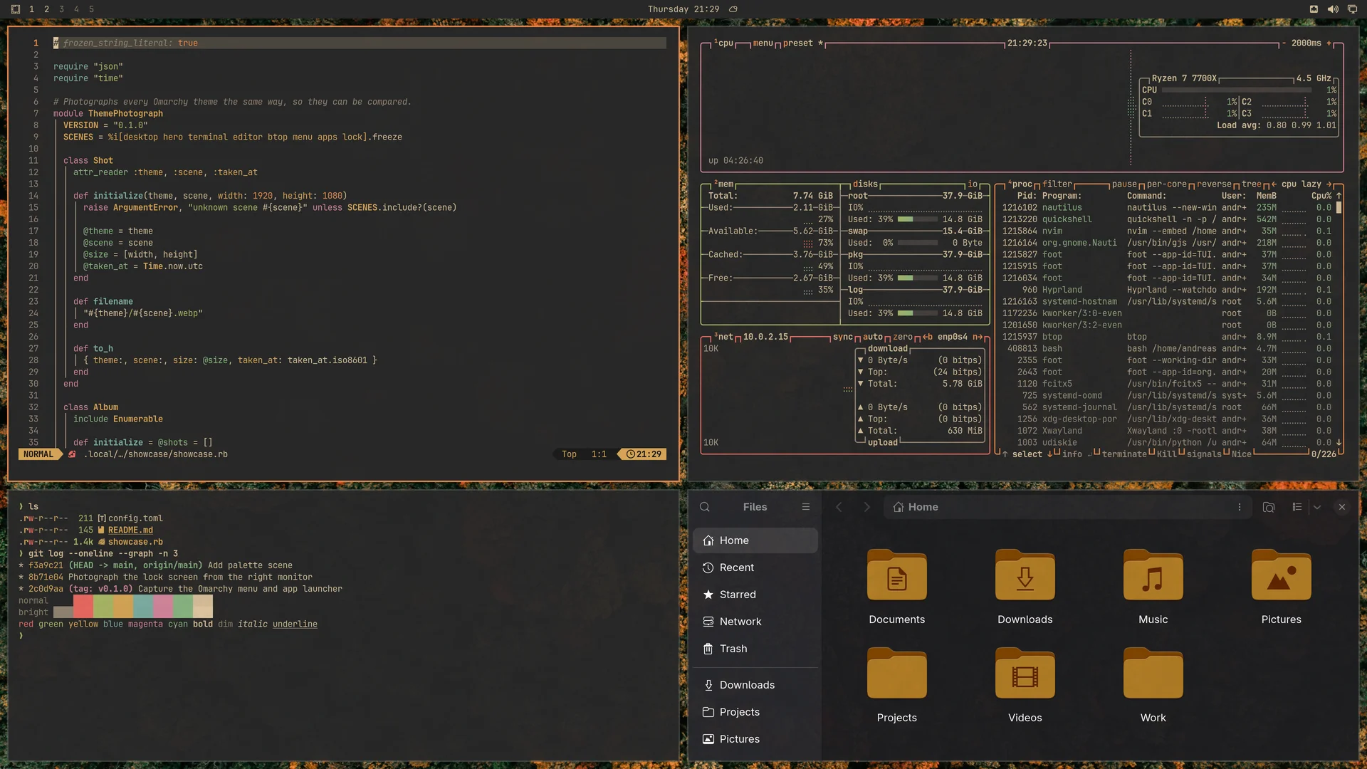 Gruvbox Material: Neovim, terminal, btop and Files