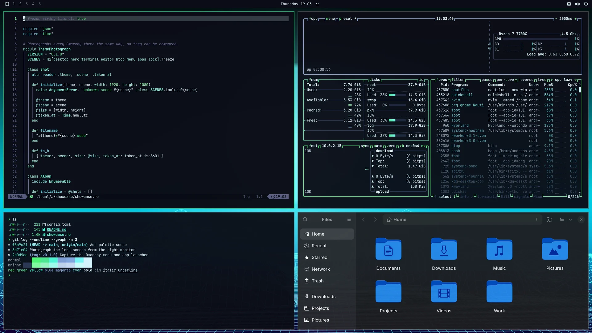Hackerman: Neovim, terminal, btop and Files