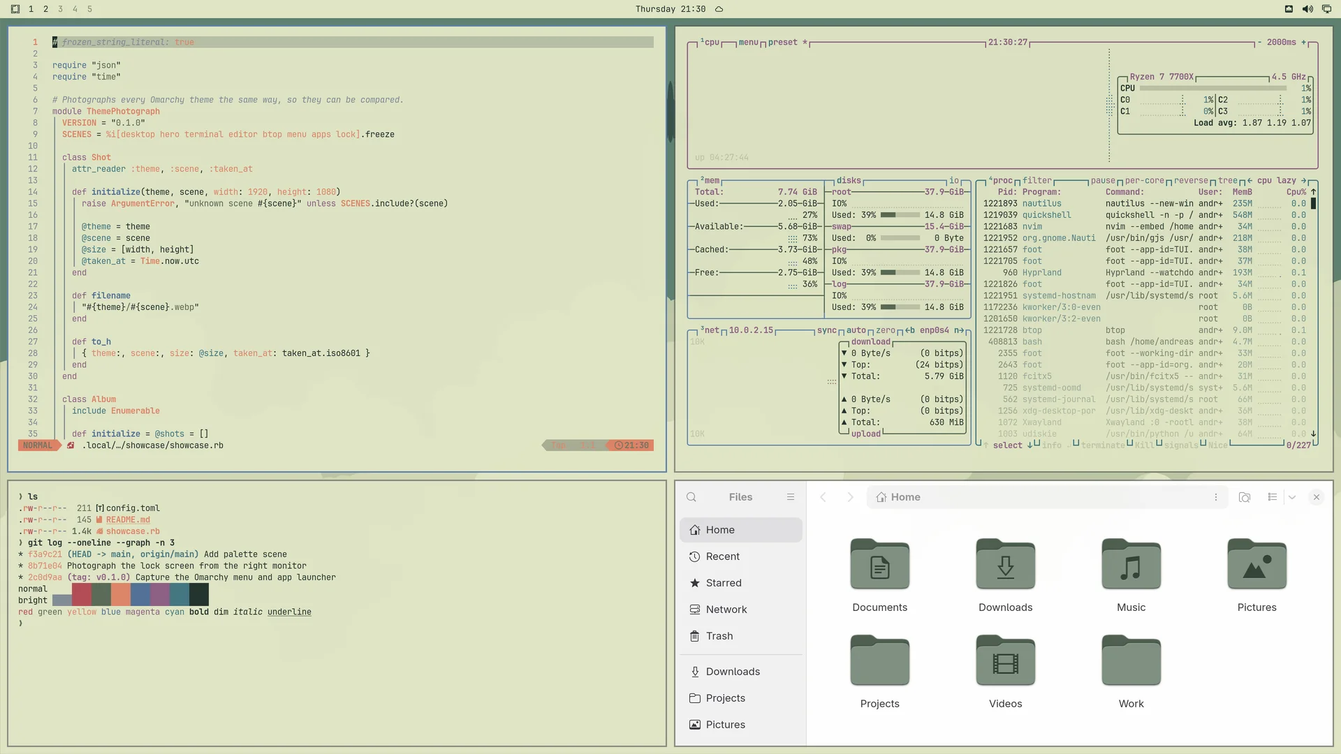 Harbor: Neovim, terminal, btop and Files
