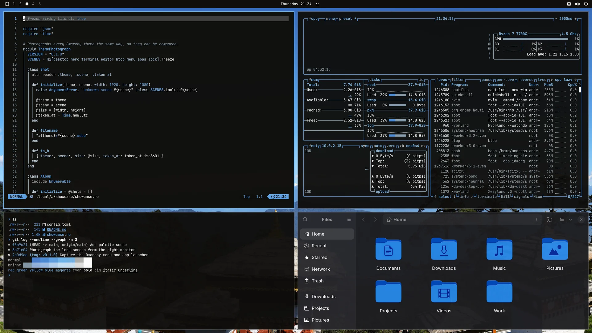 Himalaya: Neovim, terminal, btop and Files