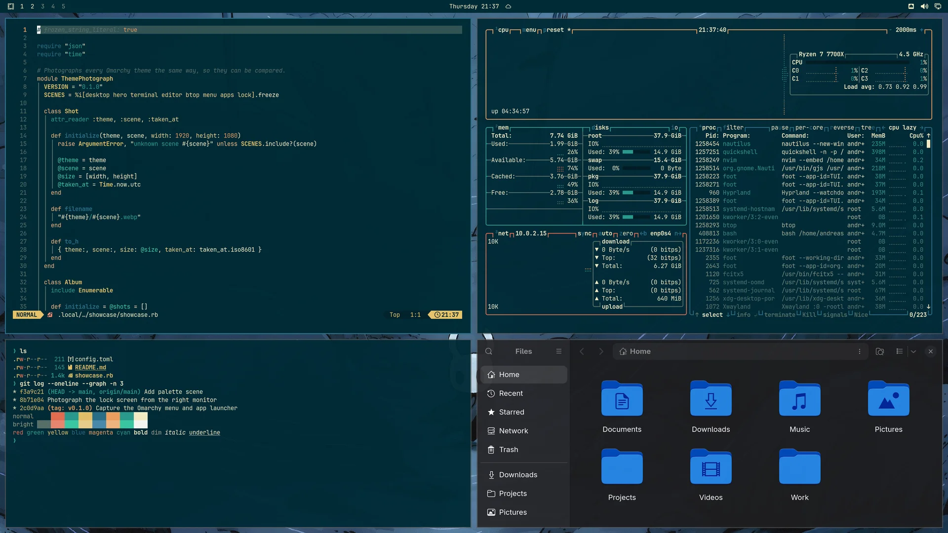 Hollow Knight: Neovim, terminal, btop and Files