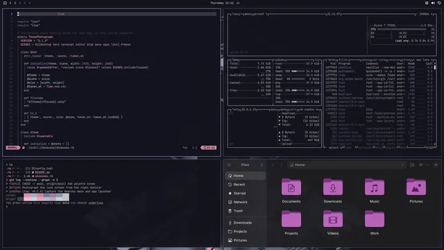 Inky Pinky: Neovim, terminal, btop and Files