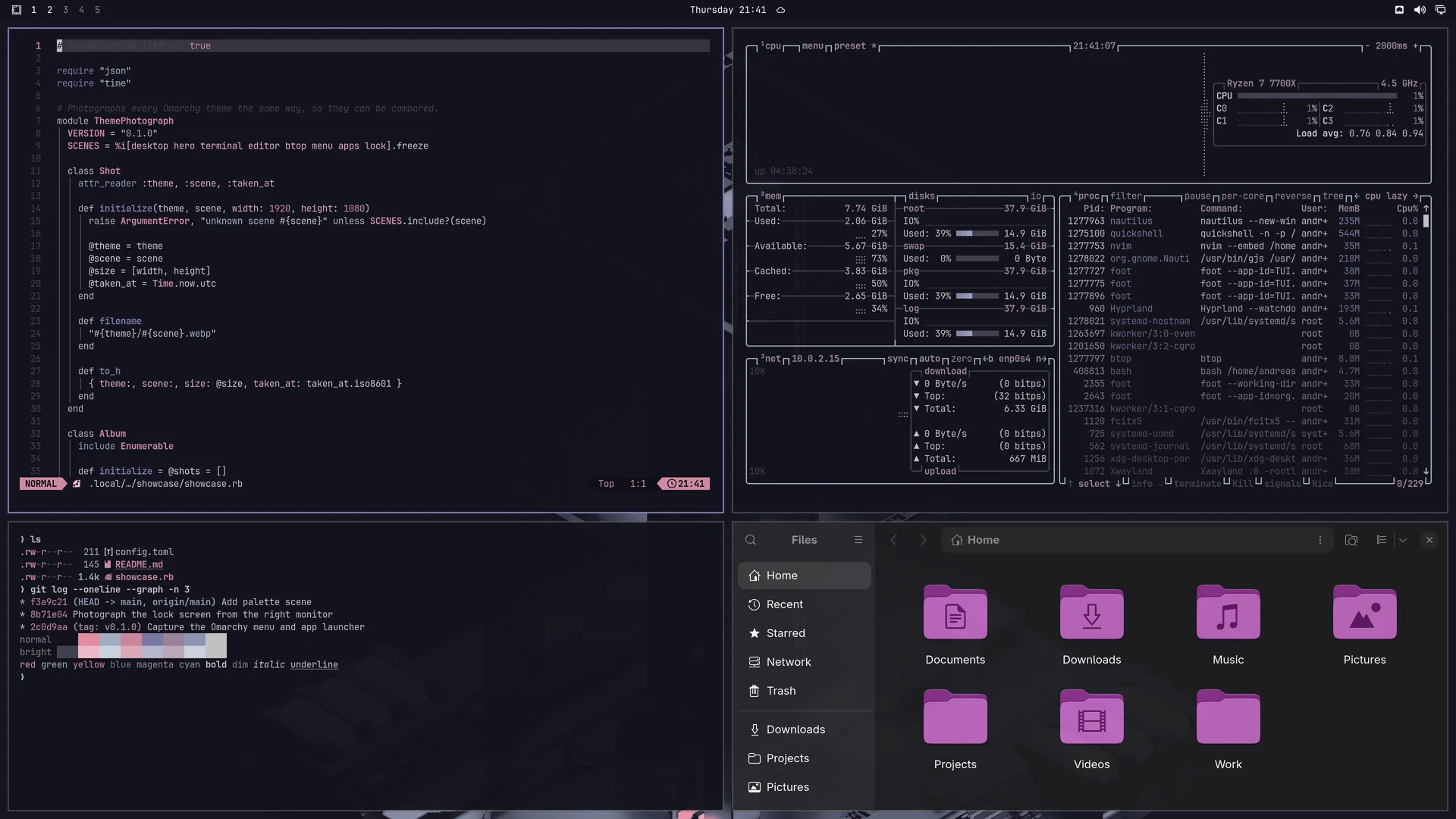 Inky Pinky: Neovim, terminal, btop and Files