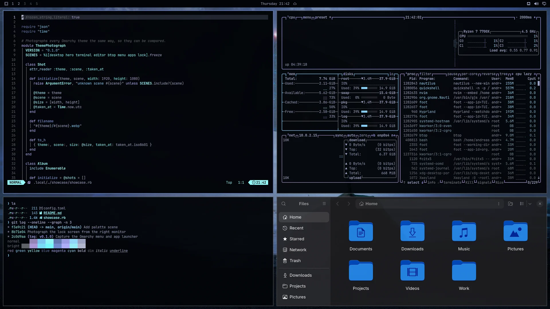 Invasion: Neovim, terminal, btop and Files