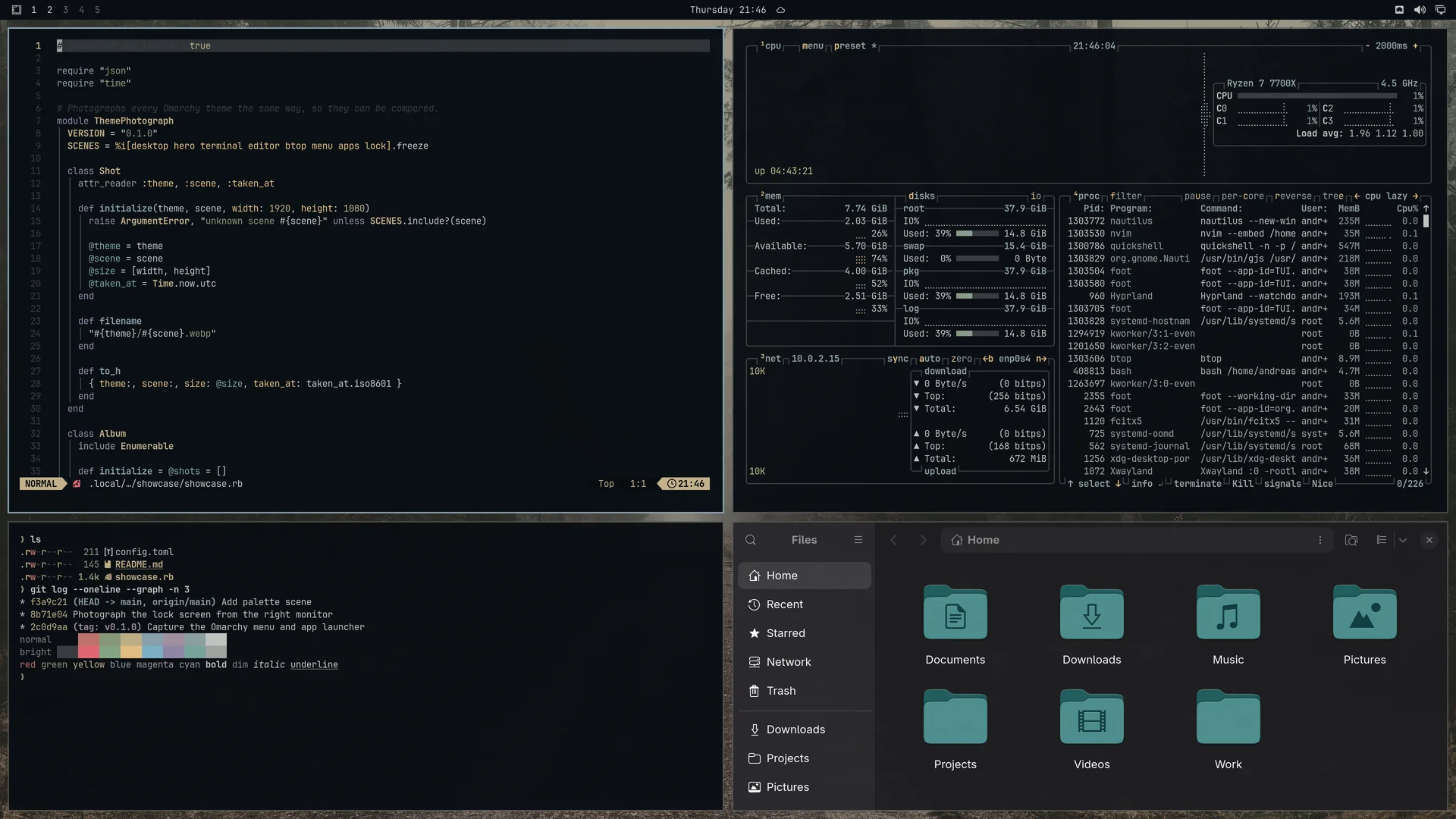 Kanso: Neovim, terminal, btop and Files