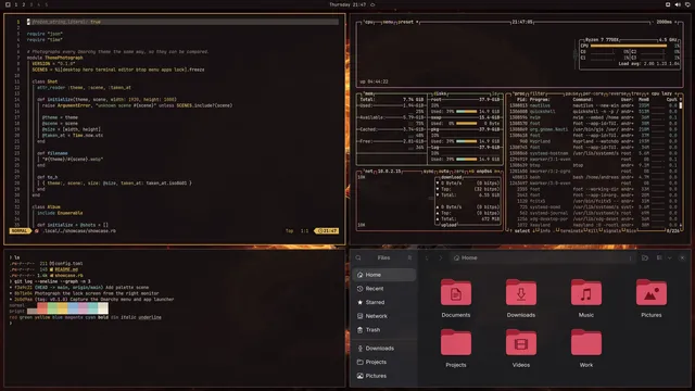 Kasupanda: Neovim, terminal, btop and Files