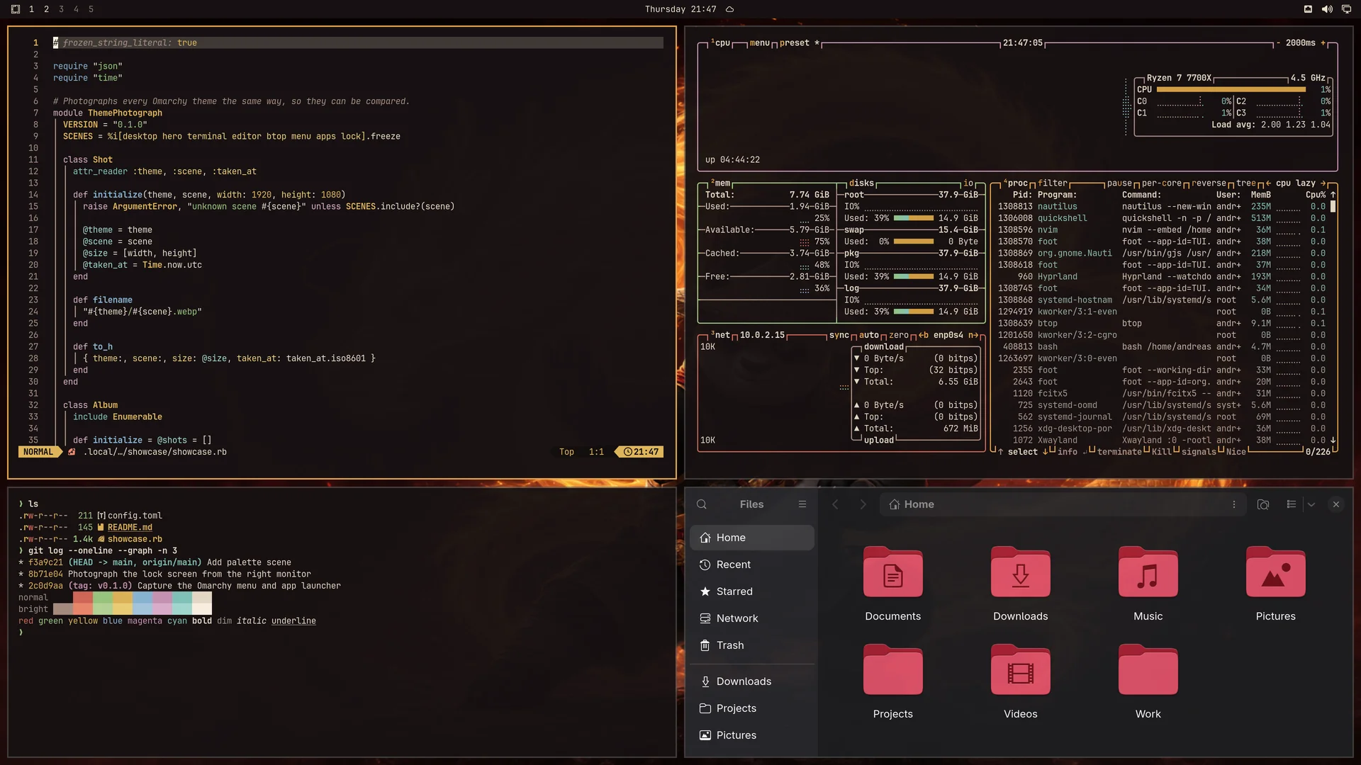 Kasupanda: Neovim, terminal, btop and Files