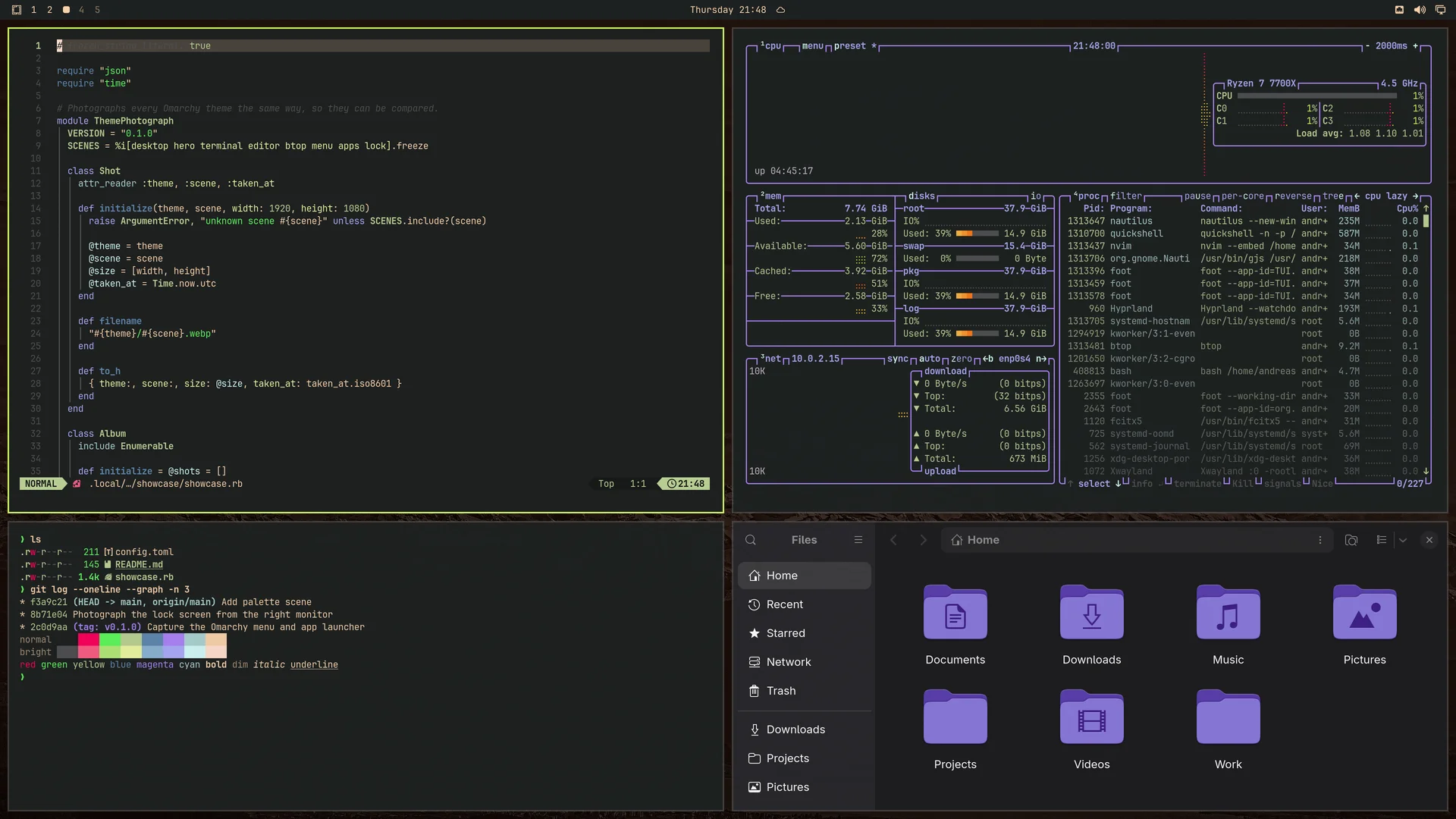 Kimiko: Neovim, terminal, btop and Files