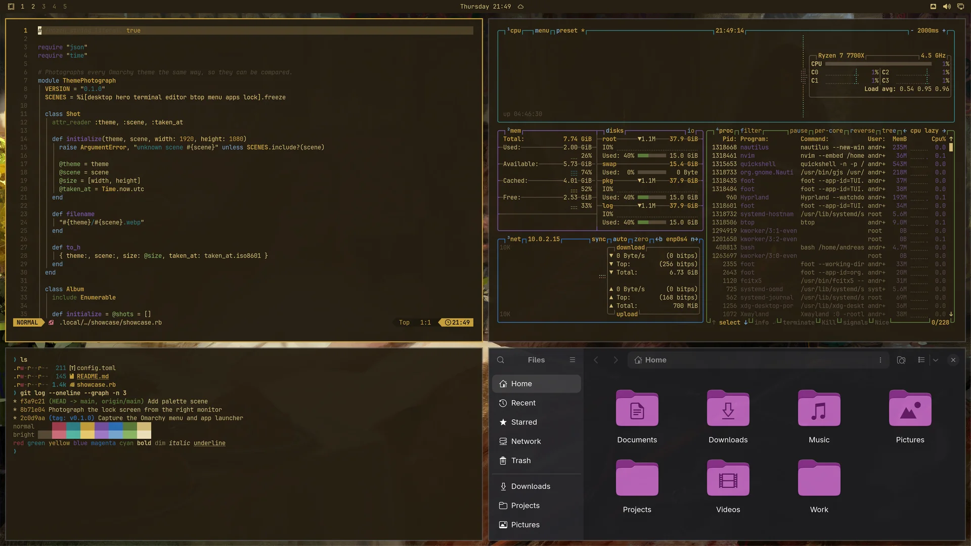 Kings: Neovim, terminal, btop and Files
