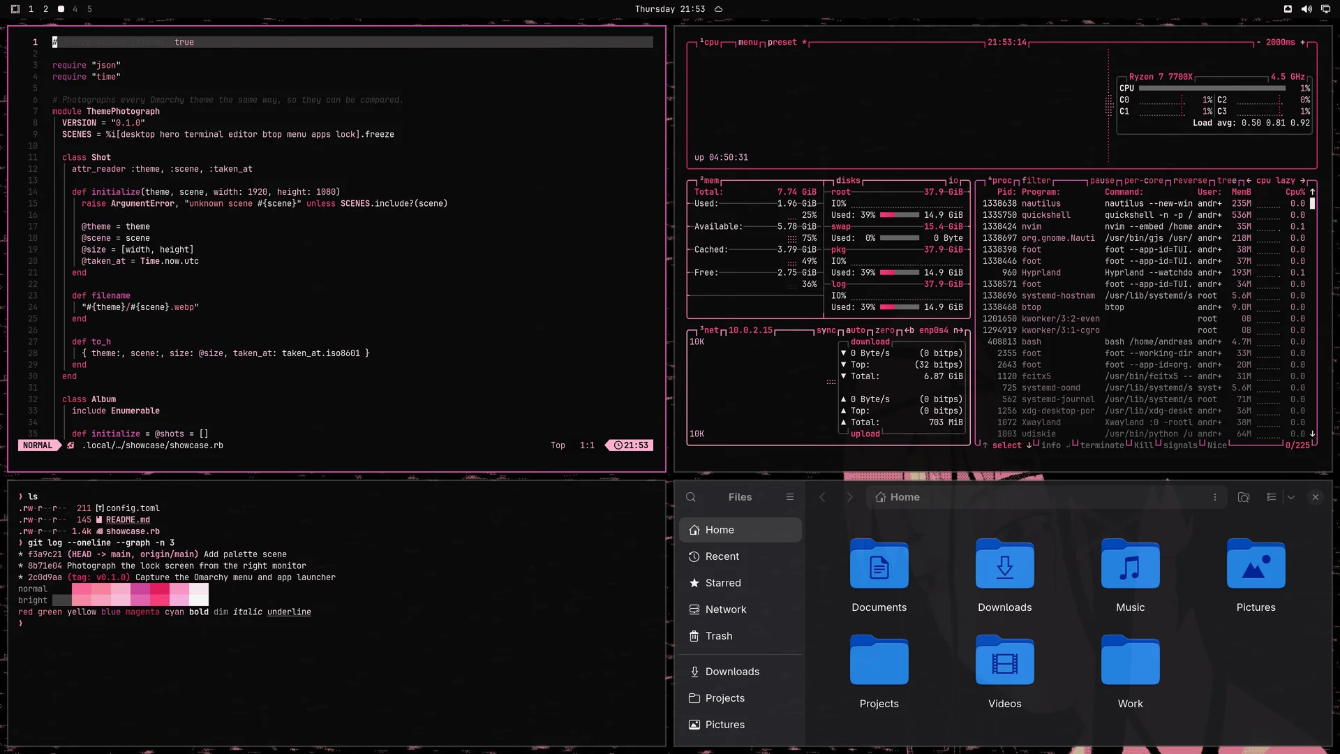 Lainom: Neovim, terminal, btop and Files