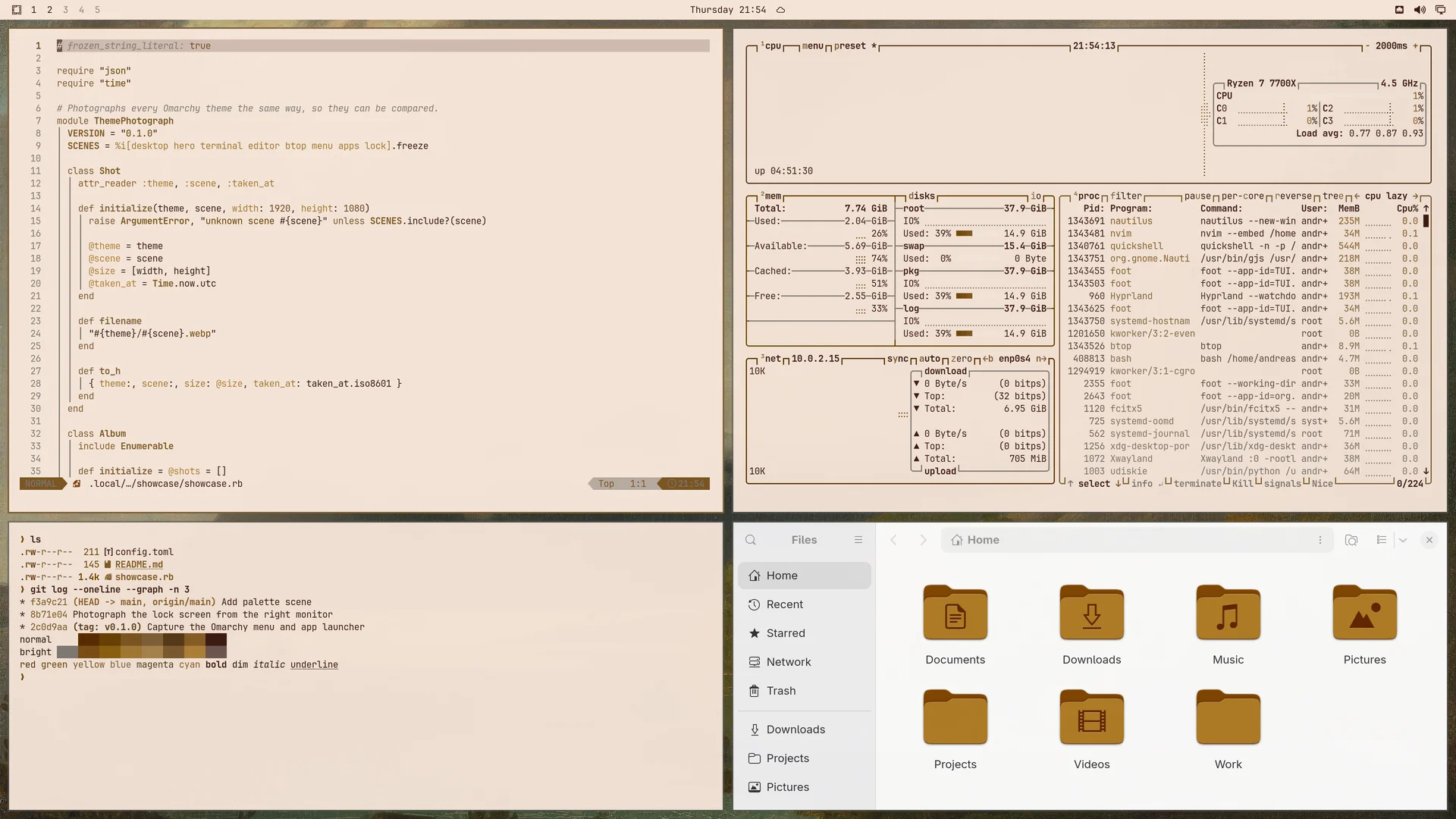 Lakes And Light: Neovim, terminal, btop and Files