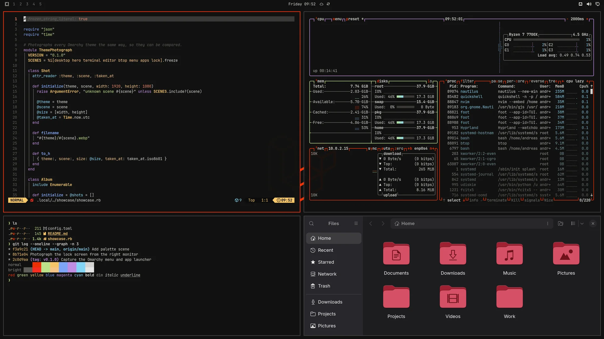 Laravel: Neovim, terminal, btop and Files
