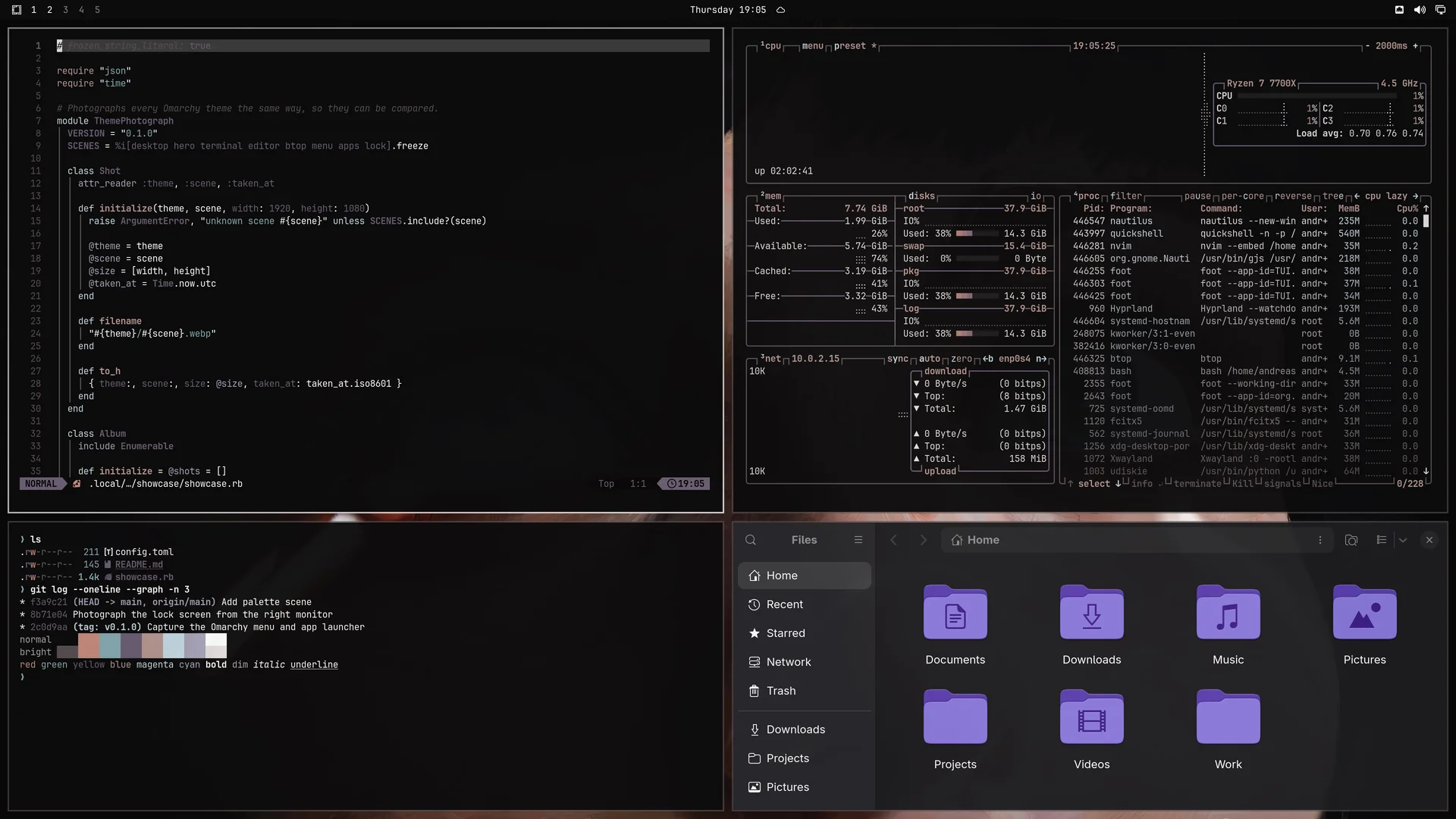 Last Horizon: Neovim, terminal, btop and Files
