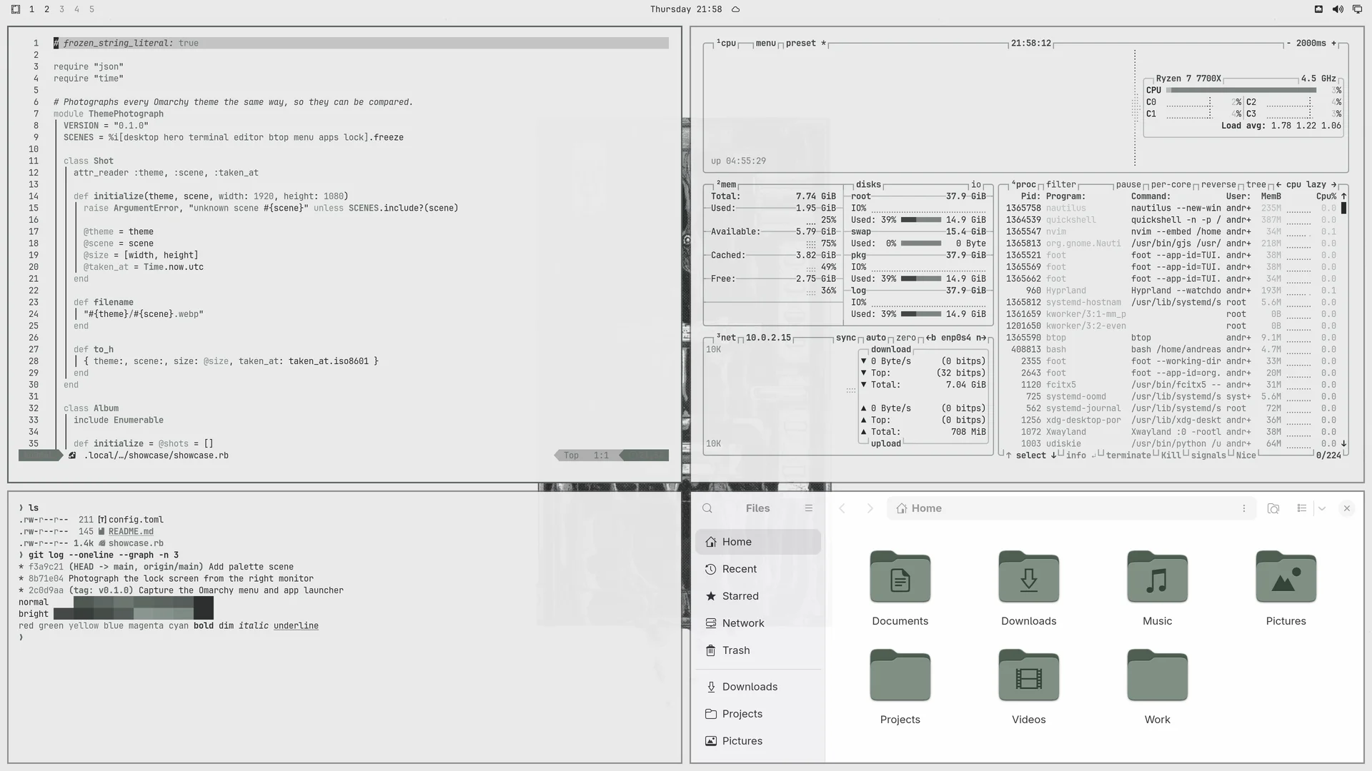 Latch: Neovim, terminal, btop and Files