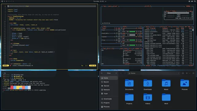 Lunar: Neovim, terminal, btop and Files