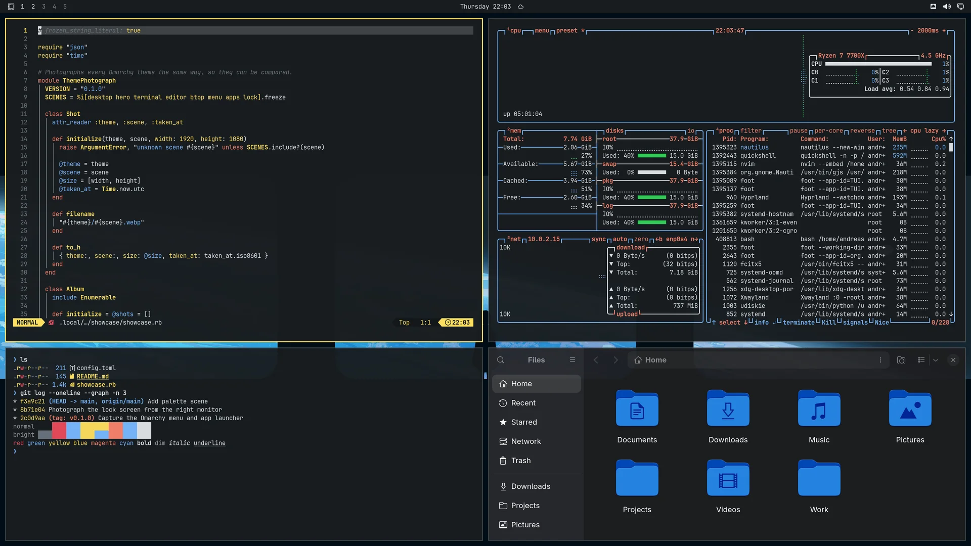 Lunar: Neovim, terminal, btop and Files