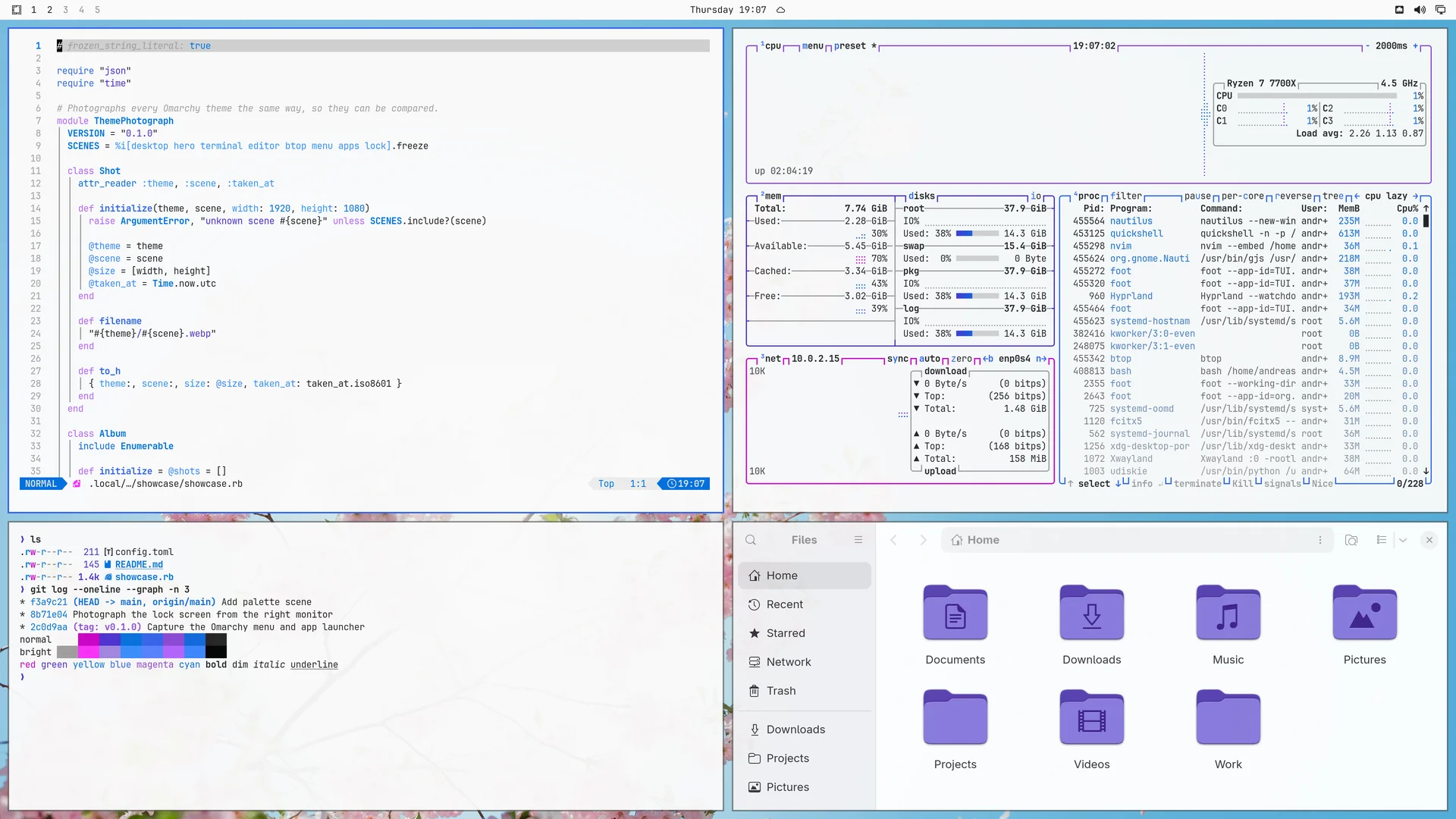 Lupine: Neovim, terminal, btop and Files
