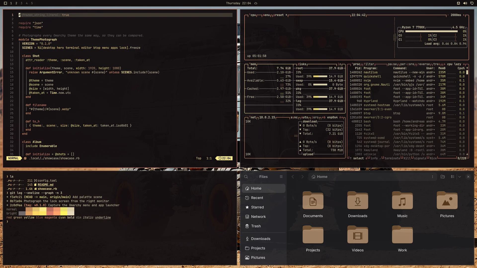 Machineviolence: Neovim, terminal, btop and Files
