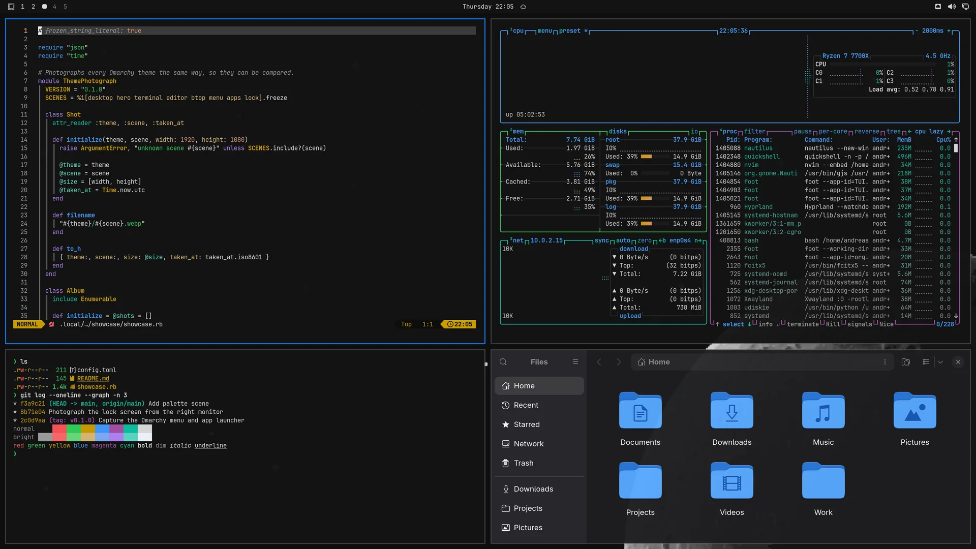 Macos Classic: Neovim, terminal, btop and Files