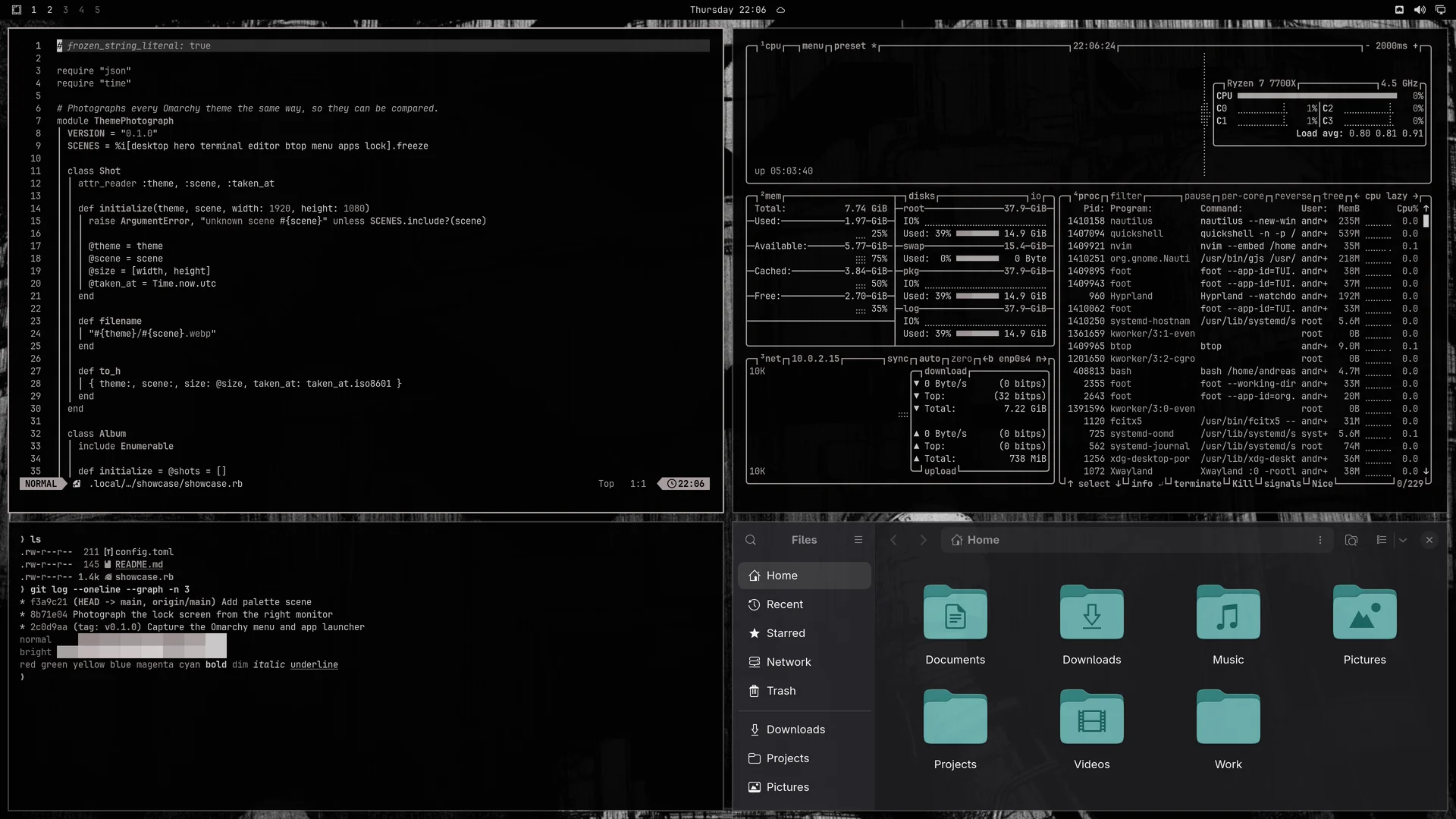 Manga: Neovim, terminal, btop and Files