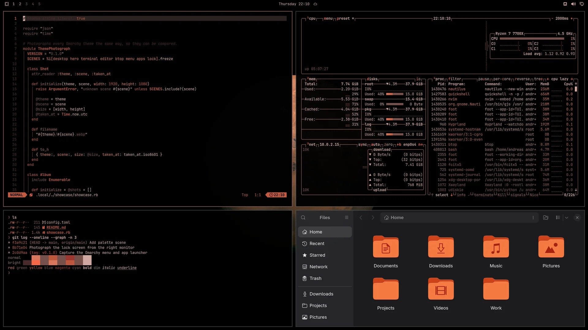 Mars: Neovim, terminal, btop and Files