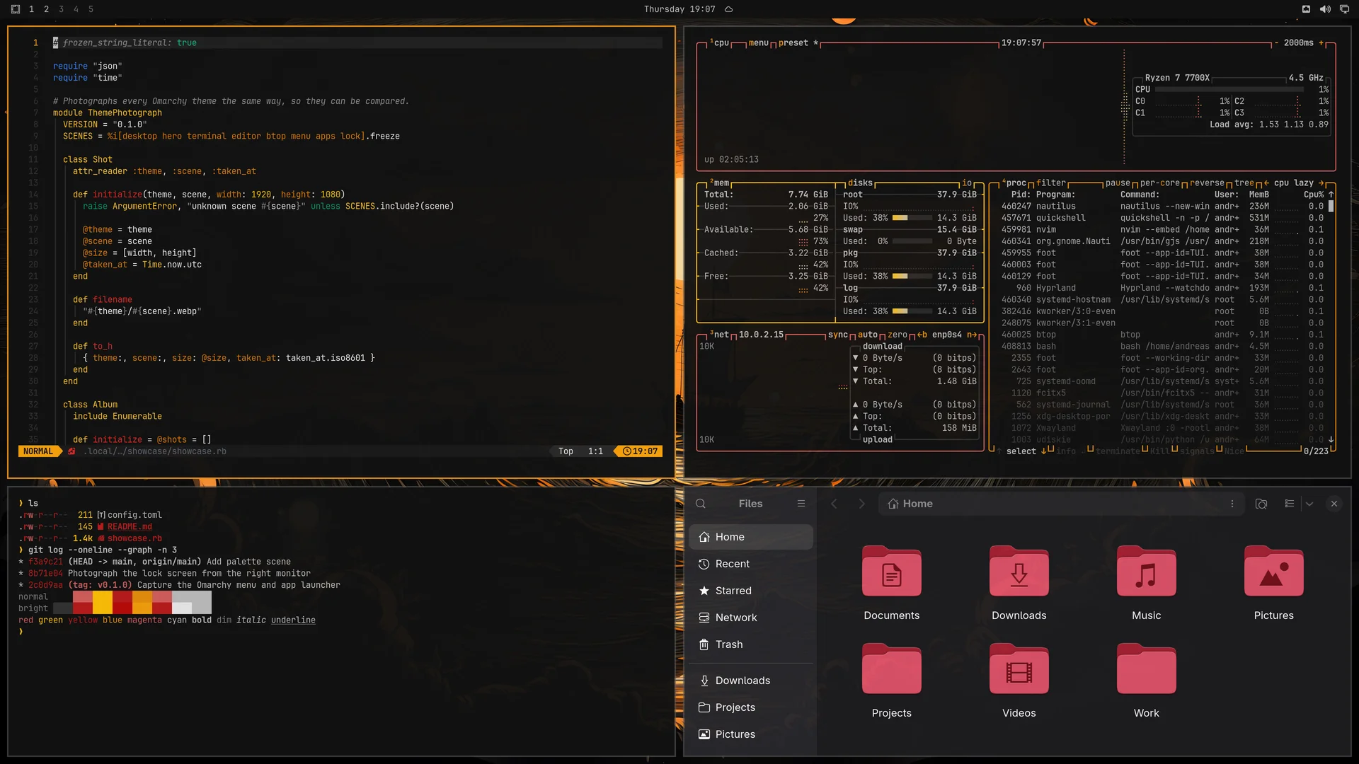 Matte Black: Neovim, terminal, btop and Files