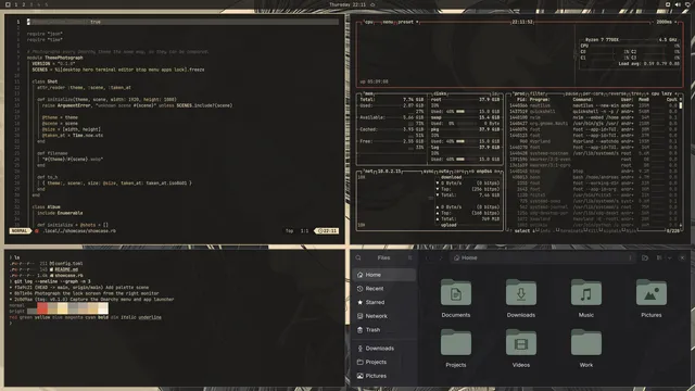 Mechanoonna: Neovim, terminal, btop and Files