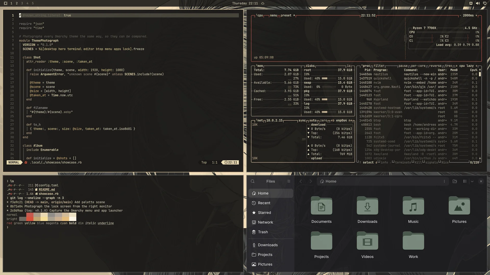 Mechanoonna: Neovim, terminal, btop and Files