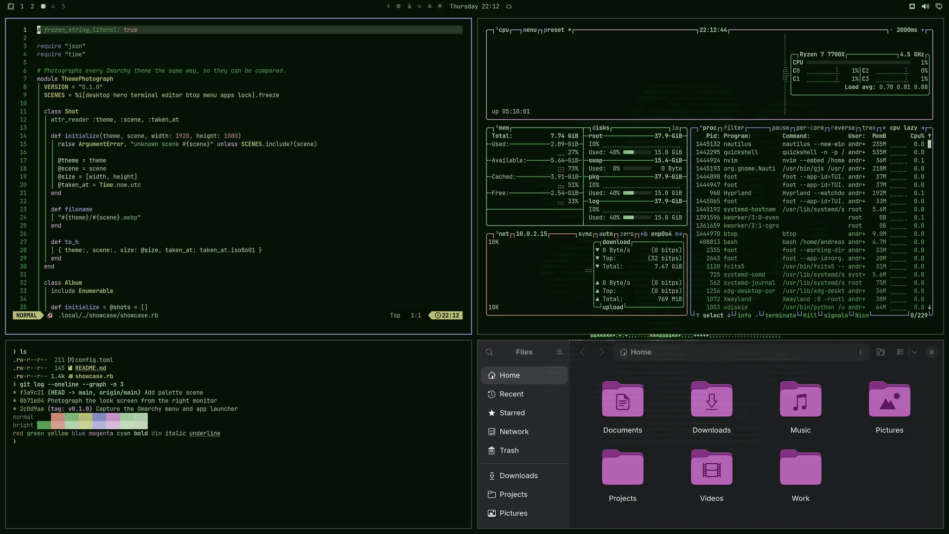 Medusa: Neovim, terminal, btop and Files