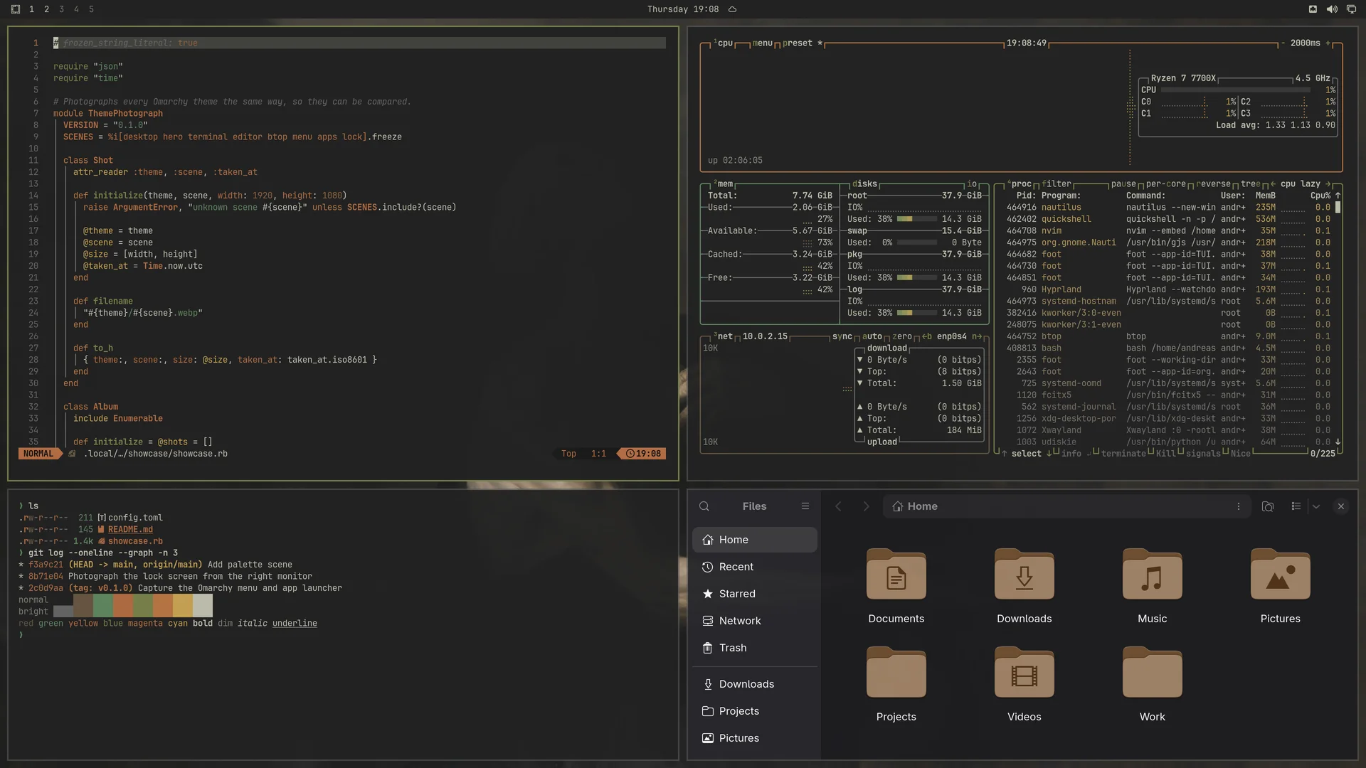 Miasma: Neovim, terminal, btop and Files