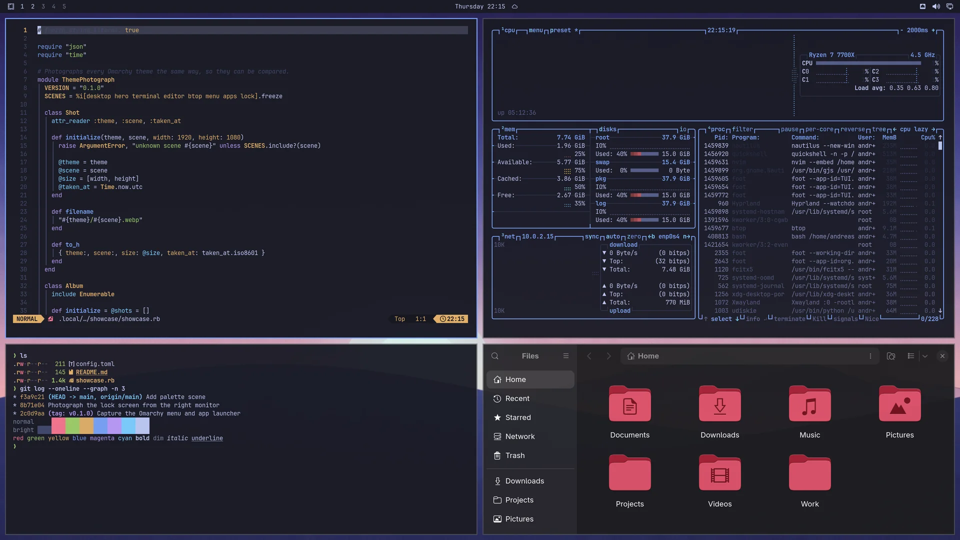 Midnight Ronin: Neovim, terminal, btop and Files
