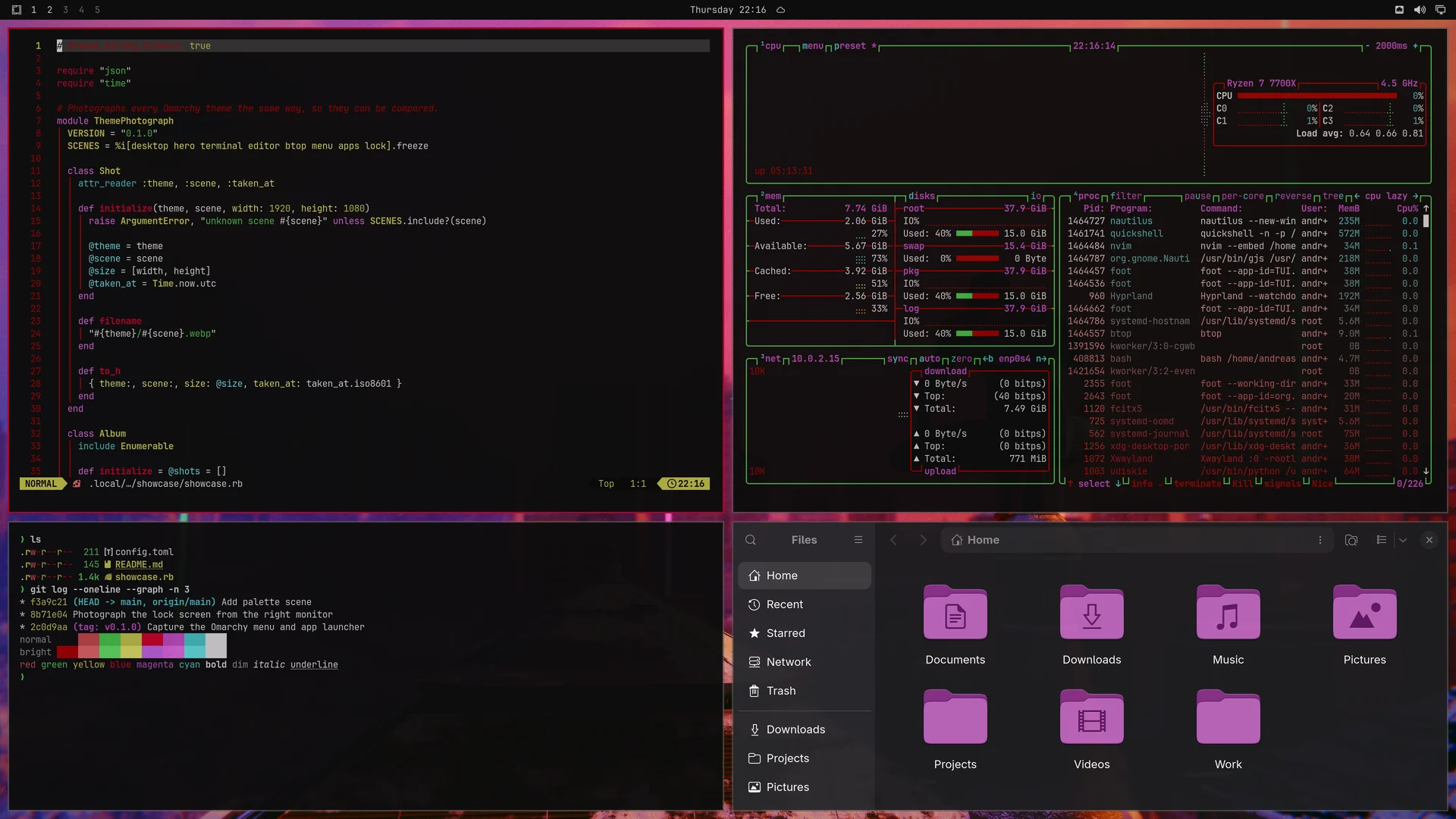 Miles Morales: Neovim, terminal, btop and Files