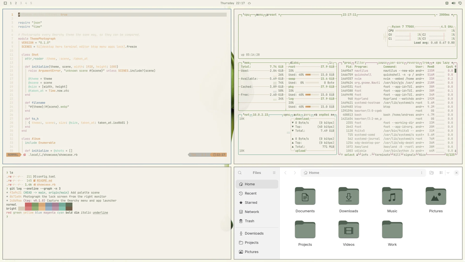 Milky Matcha: Neovim, terminal, btop and Files