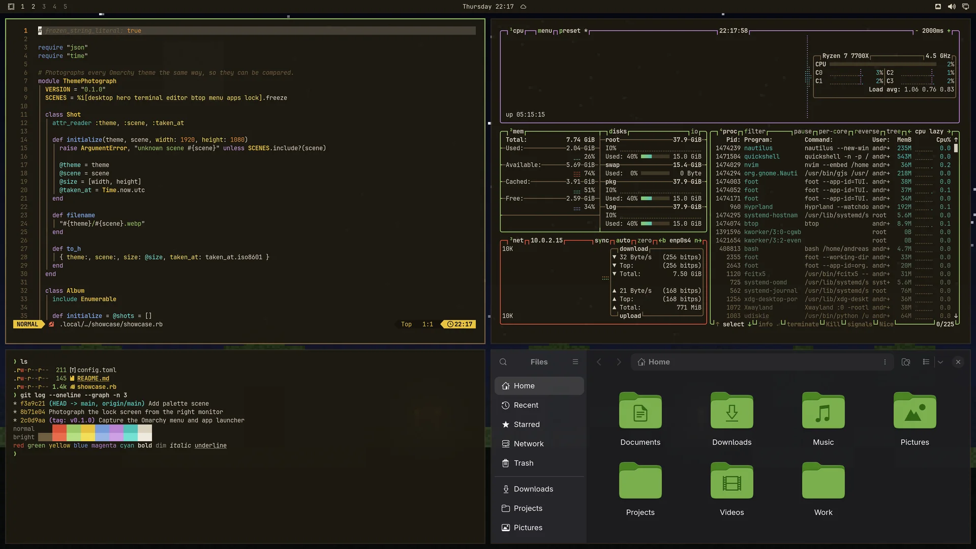 Minecraft: Neovim, terminal, btop and Files