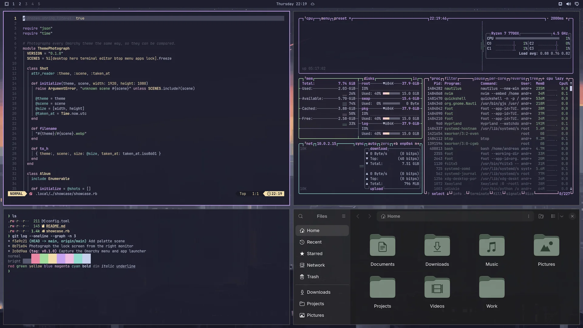 Mocha: Neovim, terminal, btop and Files