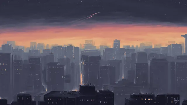 Mocha wallpaper: a city skyline with a plane in the sky