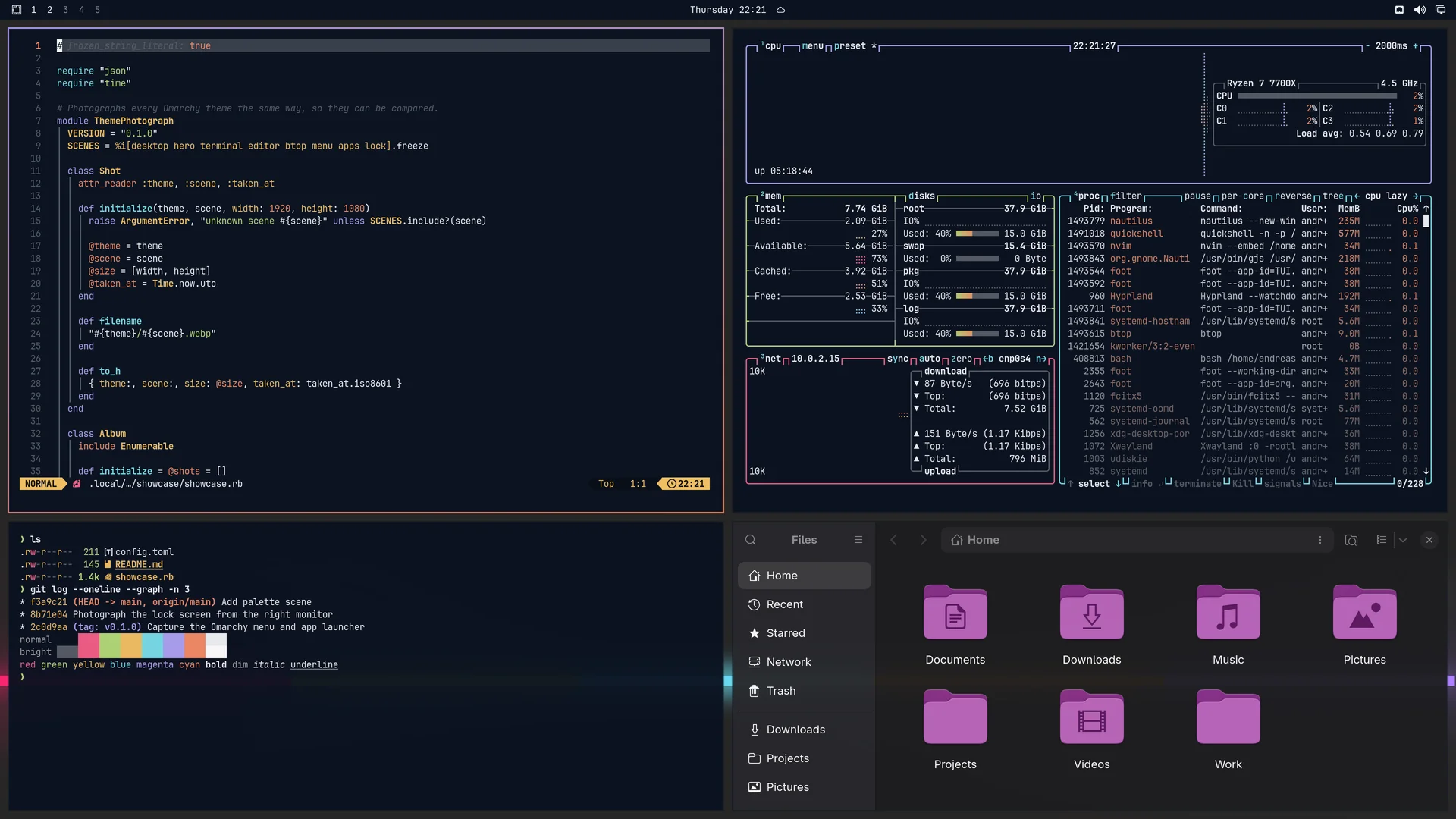 Monokai: Neovim, terminal, btop and Files