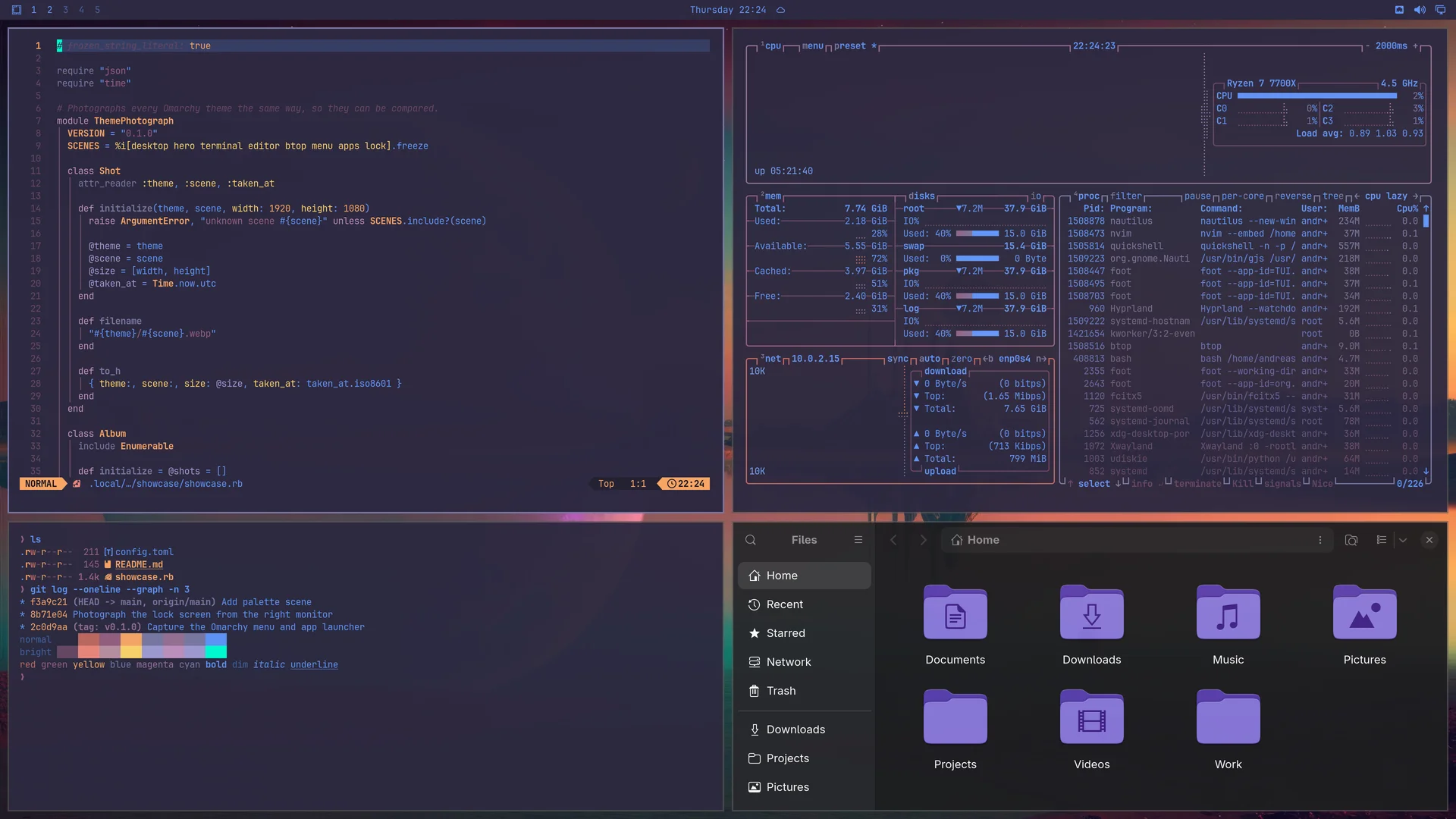 Moon Orbit: Neovim, terminal, btop and Files