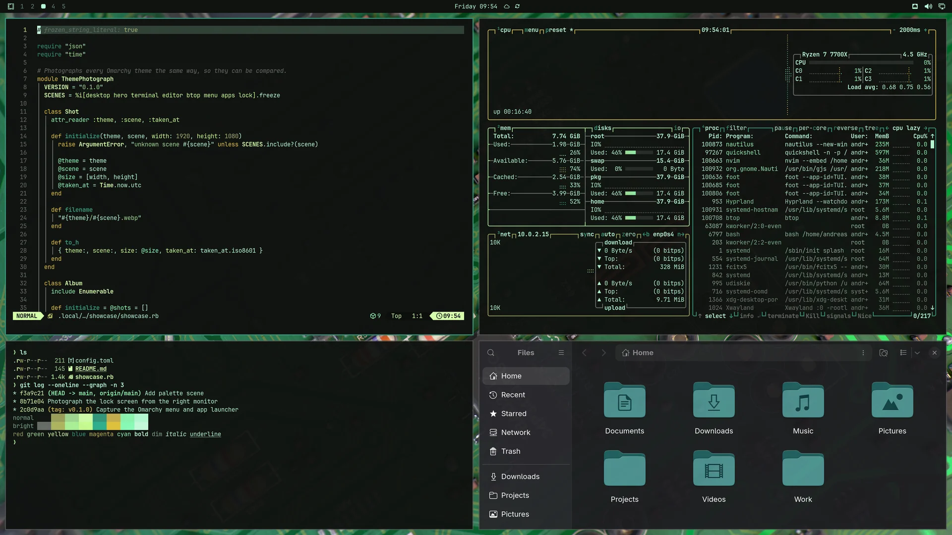 Motherboard: Neovim, terminal, btop and Files