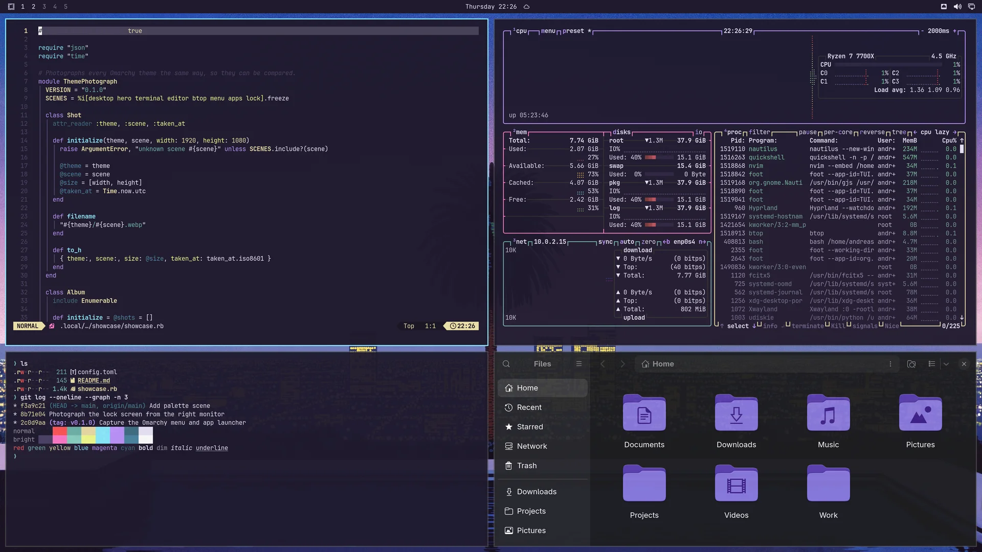 Nagai Twilight: Neovim, terminal, btop and Files