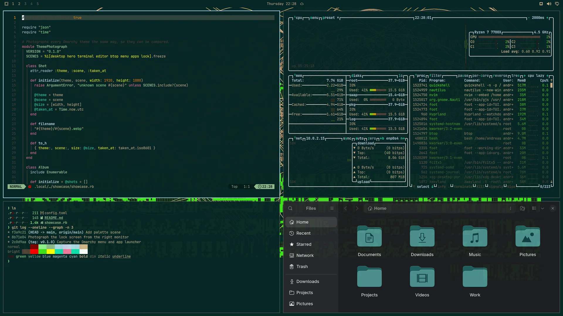 Naysayer: Neovim, terminal, btop and Files