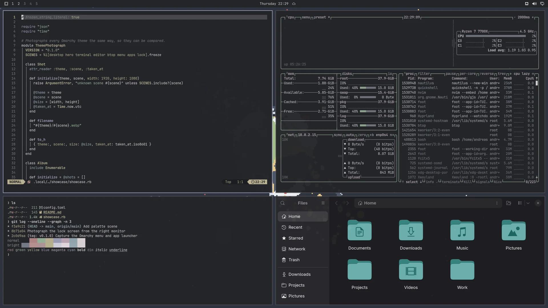 Nebulite: Neovim, terminal, btop and Files