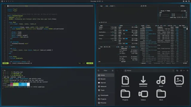 Neo Sploosh: Neovim, terminal, btop and Files