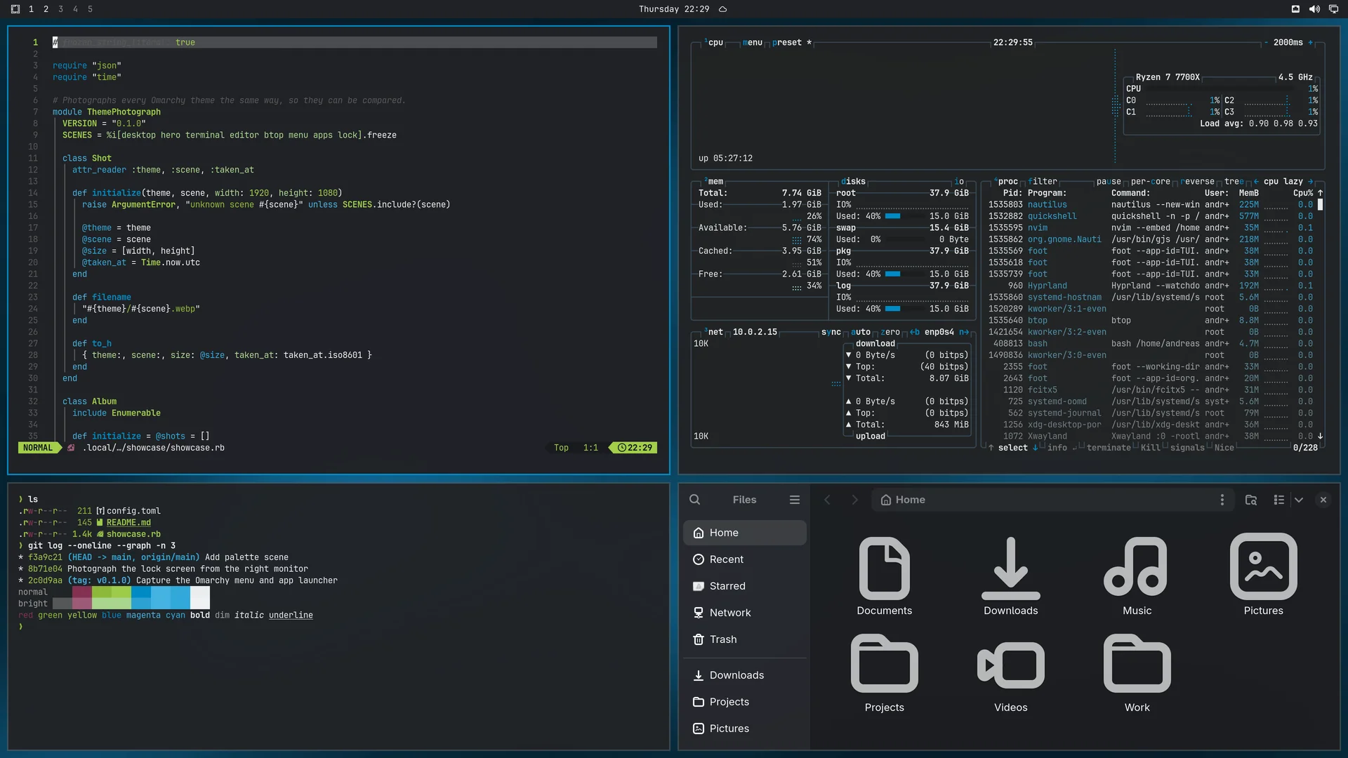 Neo Sploosh: Neovim, terminal, btop and Files