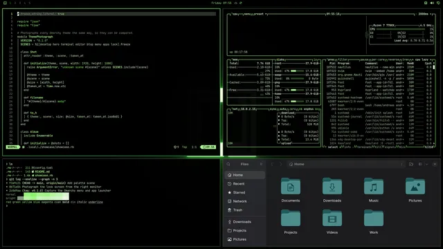 Neovim, terminal, btop and Files