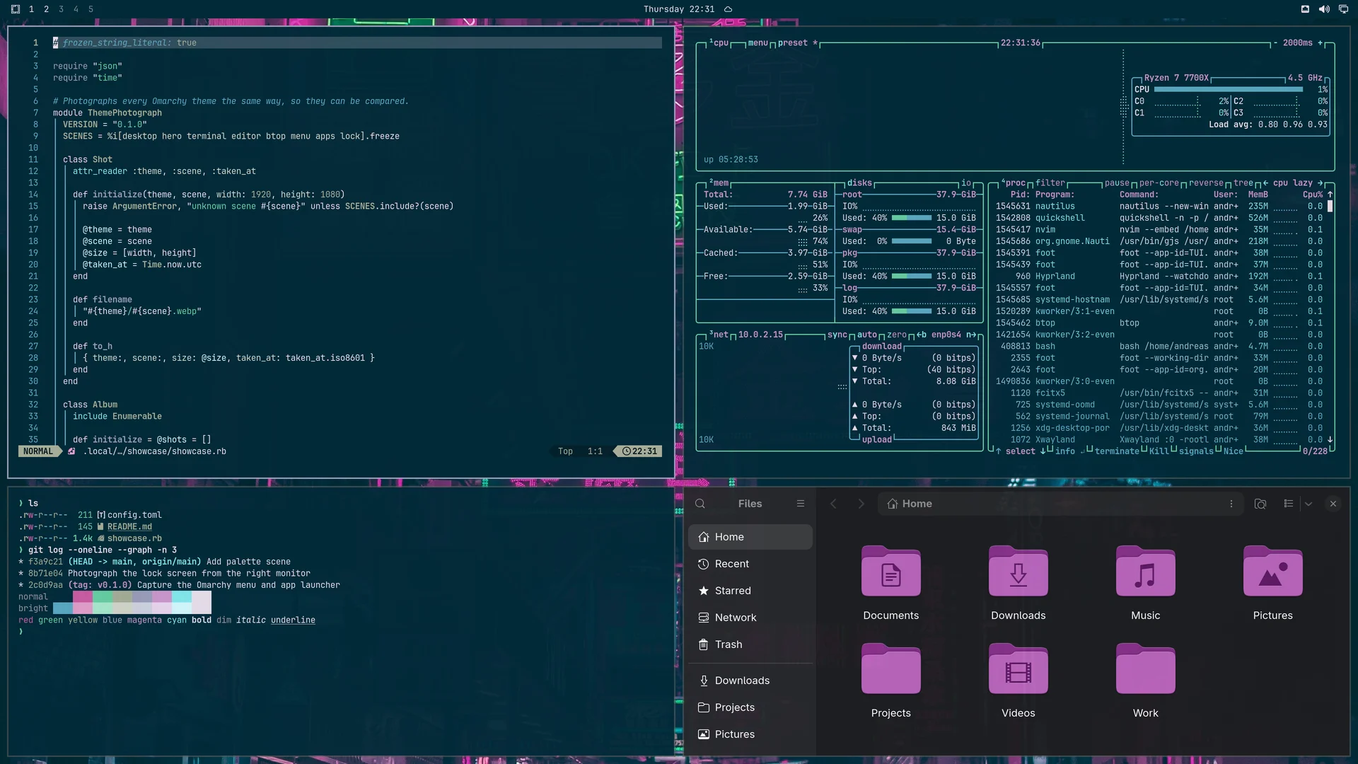 Neonstreet: Neovim, terminal, btop and Files