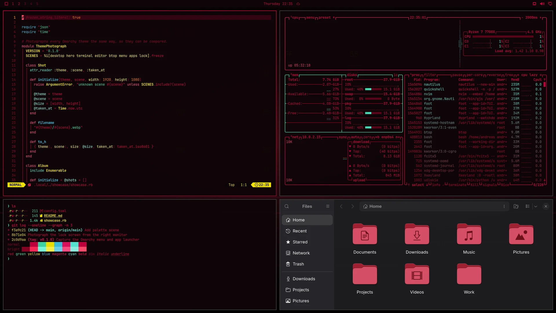 Netrunner: Neovim, terminal, btop and Files