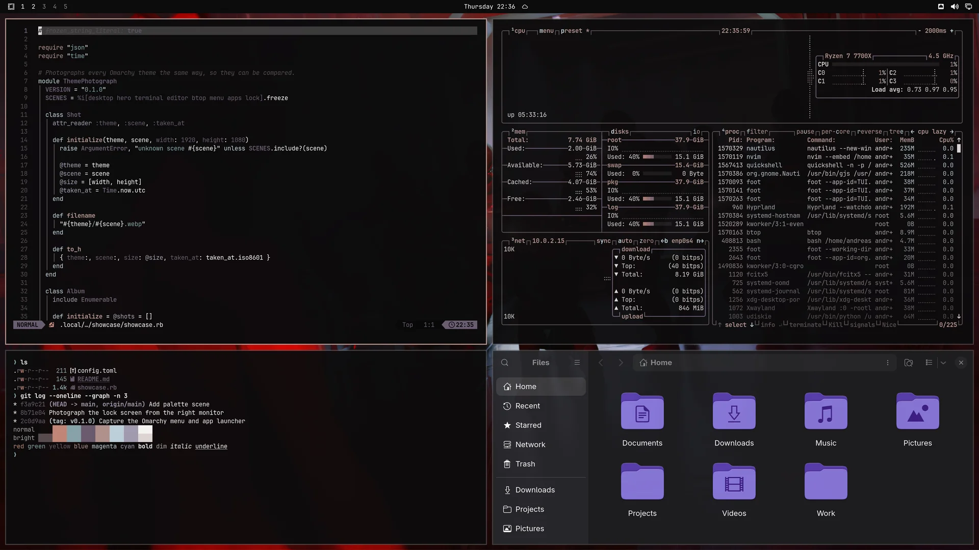 Newhorizon: Neovim, terminal, btop and Files